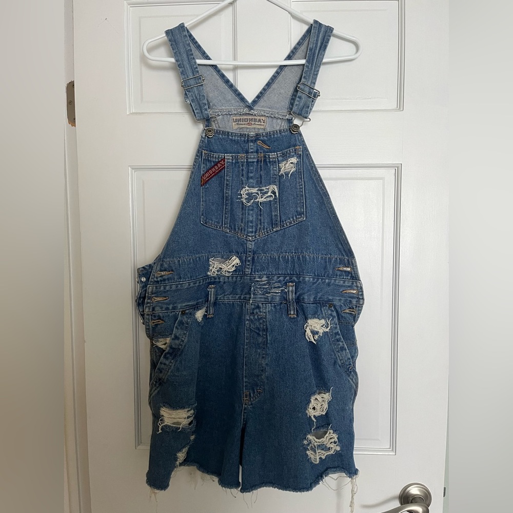 vintage denim overall shorts